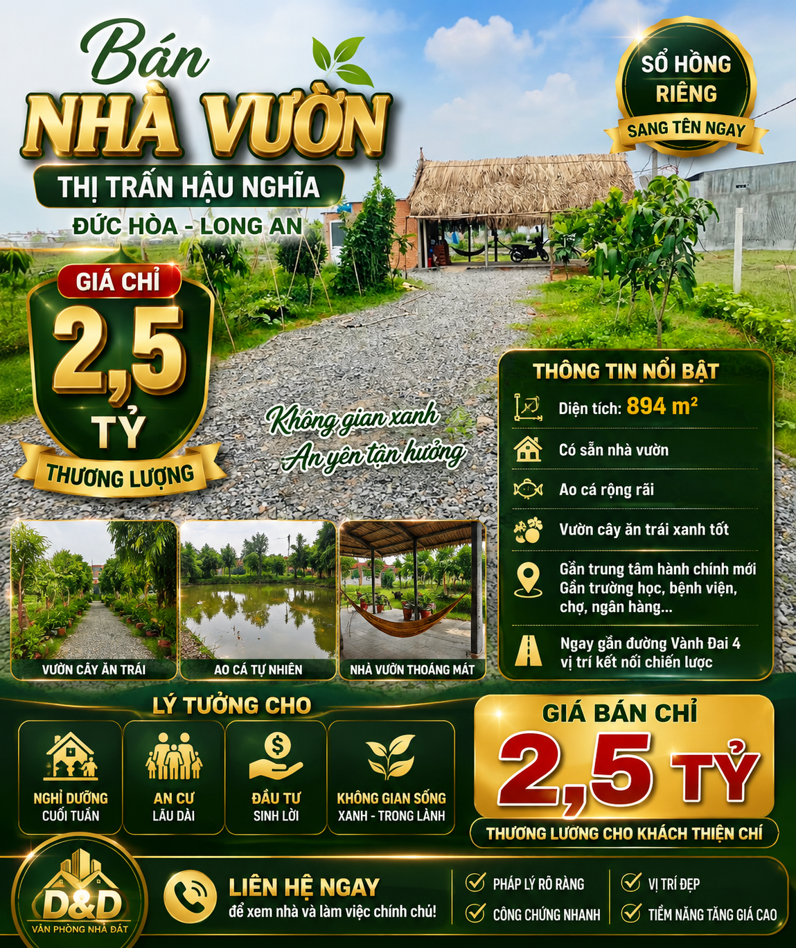 Cần bán nhà vườn thuộc Thị trấn hậu nghĩa