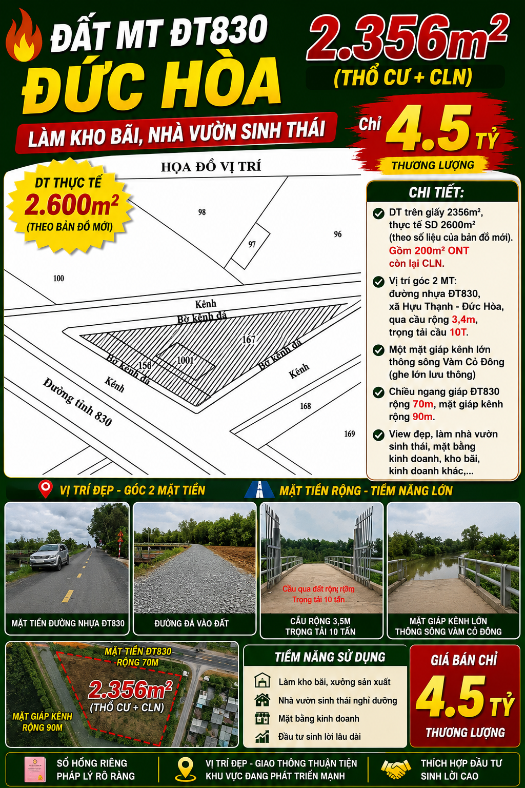 🔥 ĐẤT GÓC 2 MẶT TIỀN ĐT830 – VIEW KÊNH LỚN – TIỀM NĂNG ĐẦU TƯ CAO 🔥