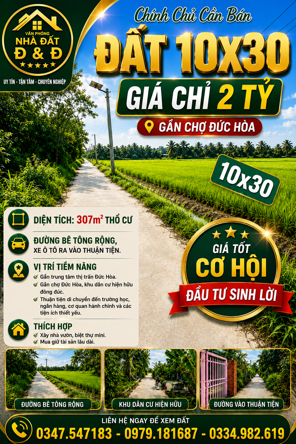 🔥🔥 HÀNG ĐẸP ĐỨC HÒA – 10×30 FULL THỔ CƯ – GIÁ CHỈ 2 TỶ 🔥🔥