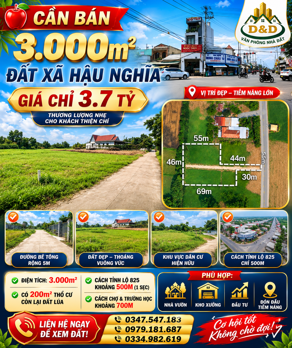 🔥 HÀNG ĐẸP HẬU NGHĨA – 3.000m² GIÁ CHỈ 3,7 TỶ! 🔥