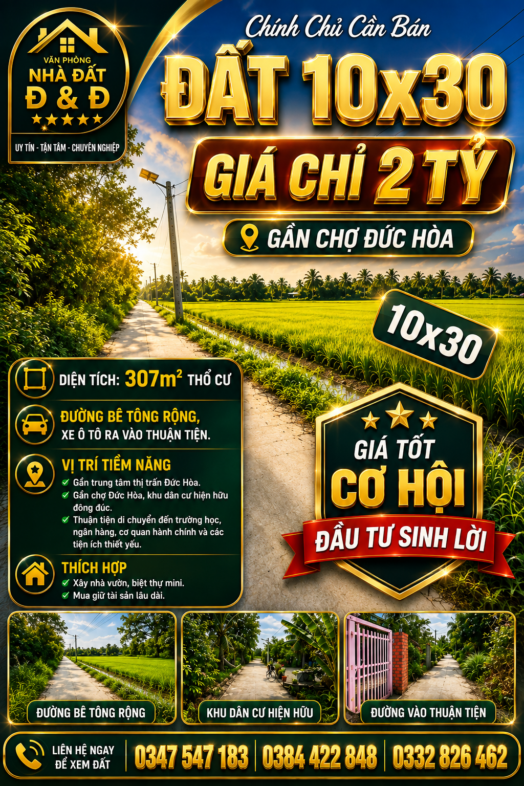 🔥🔥 HÀNG ĐẸP ĐỨC HÒA – 10×30 FULL THỔ CƯ – GIÁ CHỈ 2 TỶ 🔥🔥