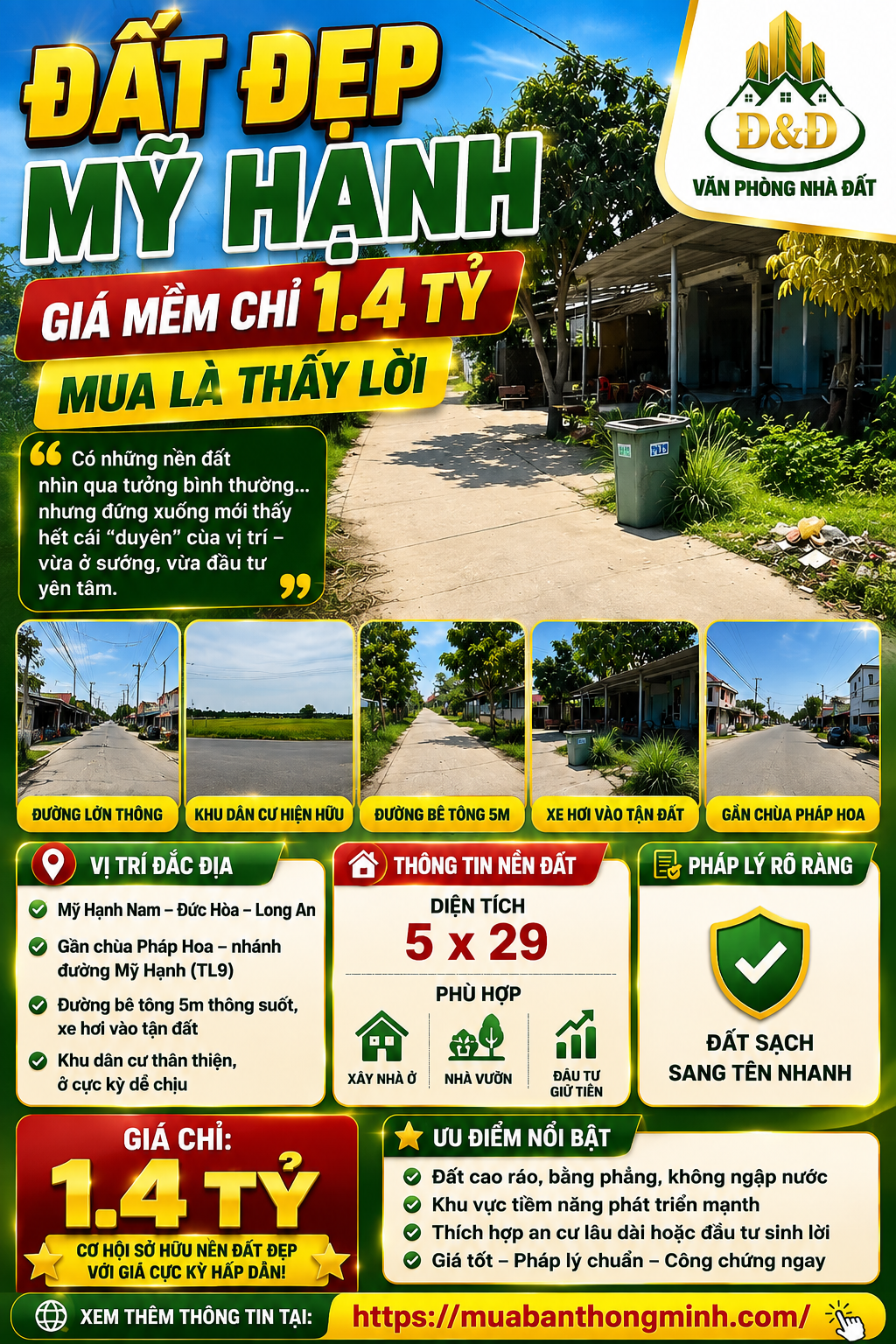 🔥 ĐẤT ĐẸP MỸ HẠNH – GIÁ MỀM CHỈ 1.4 TỶ – MUA LÀ THẤY LỜI 🔥
