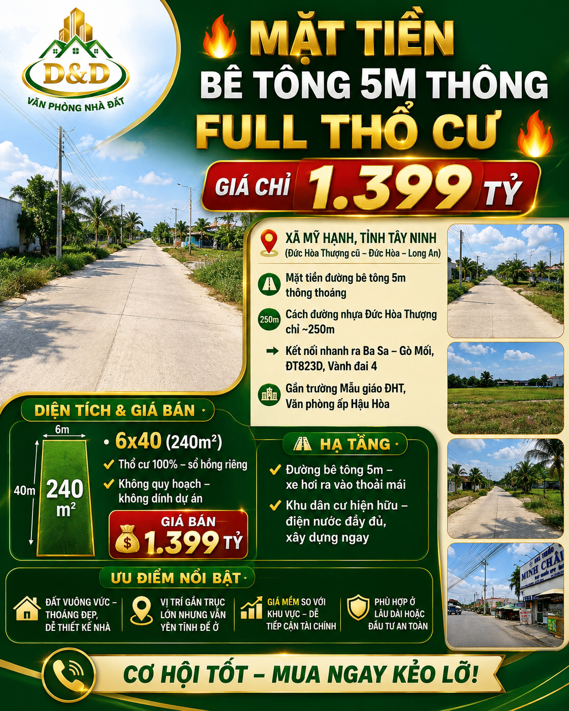 🔥 MẶT TIỀN BÊ TÔNG 5M THÔNG – FULL THỔ CƯ – GIÁ CHỈ 1,399 TỶ 🔥