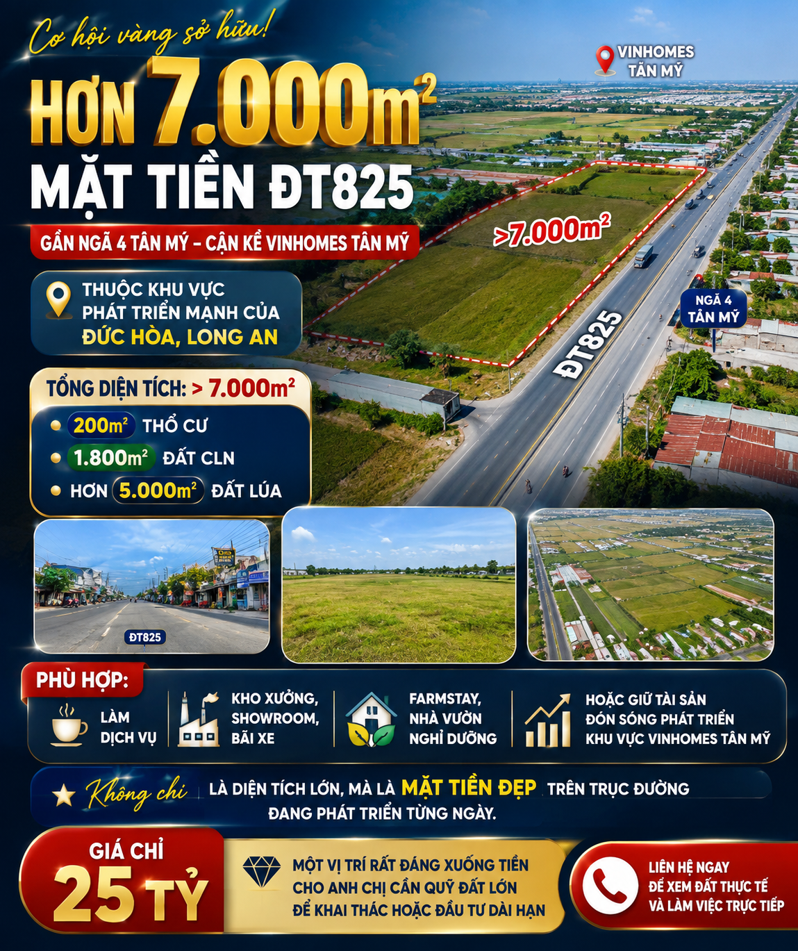 🔥 HƠN 7.000m² MẶT TIỀN ĐT825 – CƠ HỘI SỞ HỮU QUỸ ĐẤT LỚN NGAY TRUNG TÂM PHÁT TRIỂN ĐỨC HÒA! 🔥