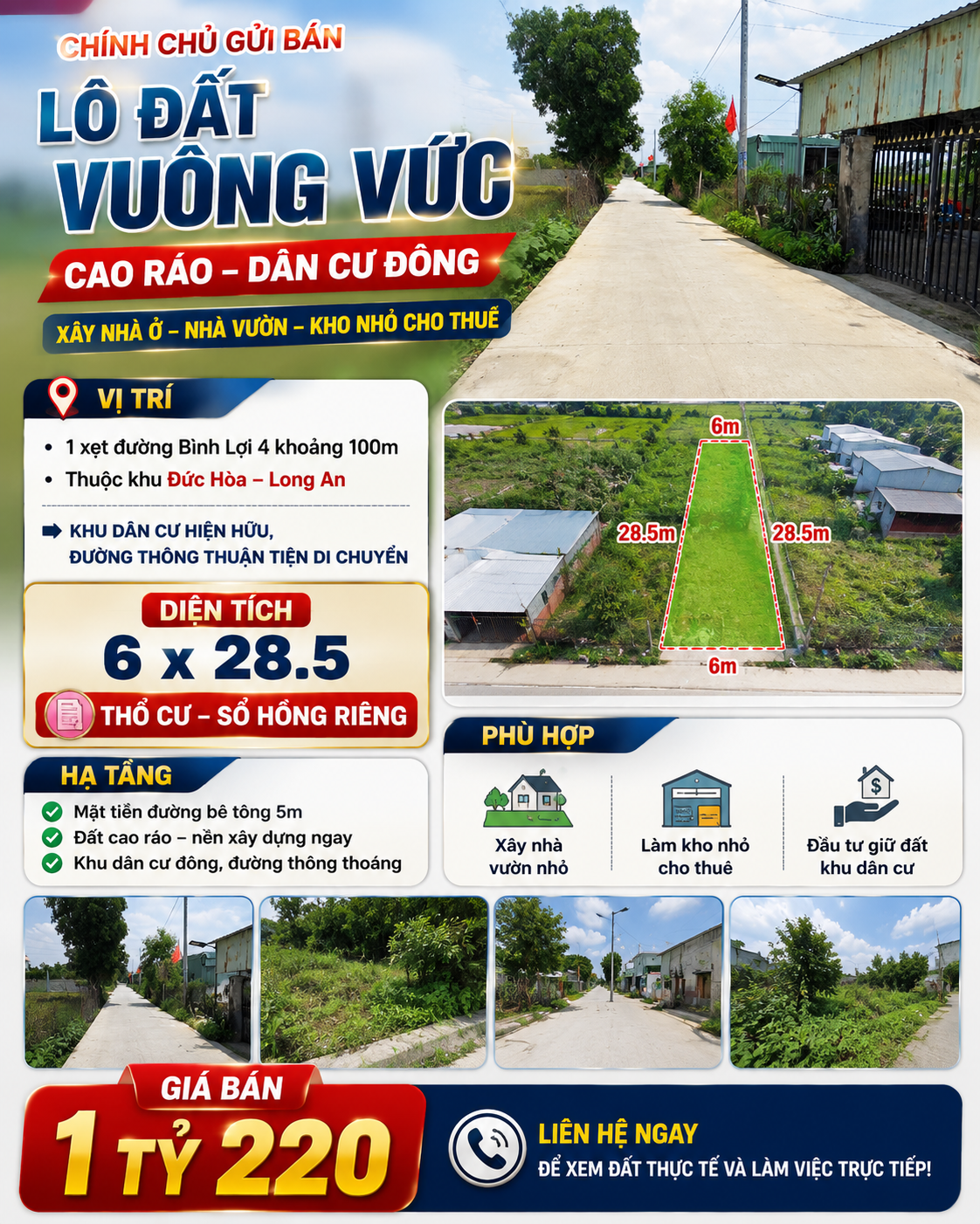 🏡 LÔ ĐẤT ĐẸP GIÁ CHỈ 1 TỶ 220 – CƠ HỘI AN CƯ & ĐẦU TƯ TẠI ĐỨC HÒA, LONG AN! 🔥