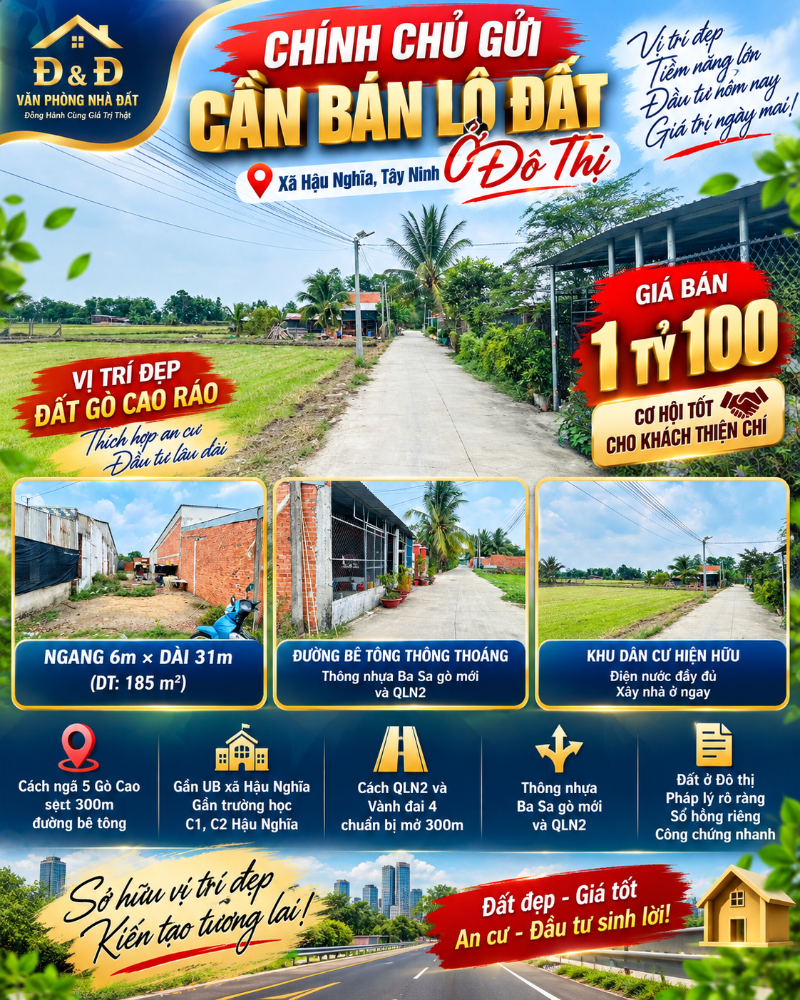 🔥 CHÍNH CHỦ GỬI – CẦN BÁN LÔ ĐẤT Ở ĐÔ THỊ HẬU NGHĨA – GIÁ CHỈ 1,1 TỶ 🔥