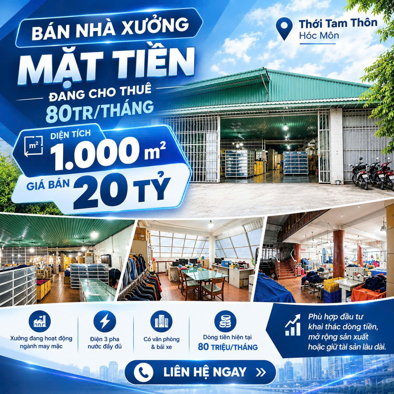 🏭 BÁN NHÀ XƯỞNG MẶT TIỀN – THỚI TAM THÔN, HÓC MÔN