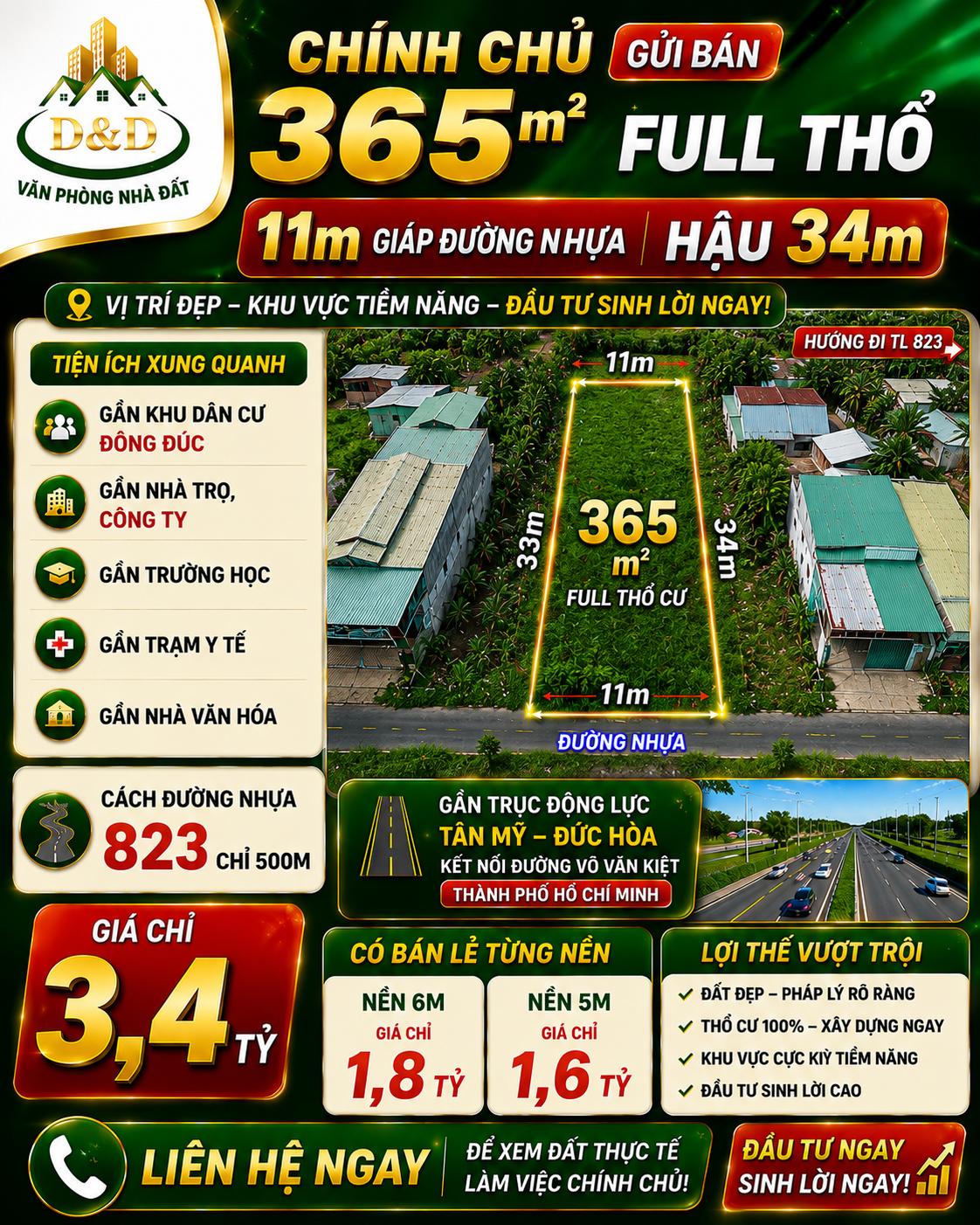 🔥 CHÍNH CHỦ GỬI BÁN – 365m² FULL THỔ CƯ – ĐỨC HÒA 🔥