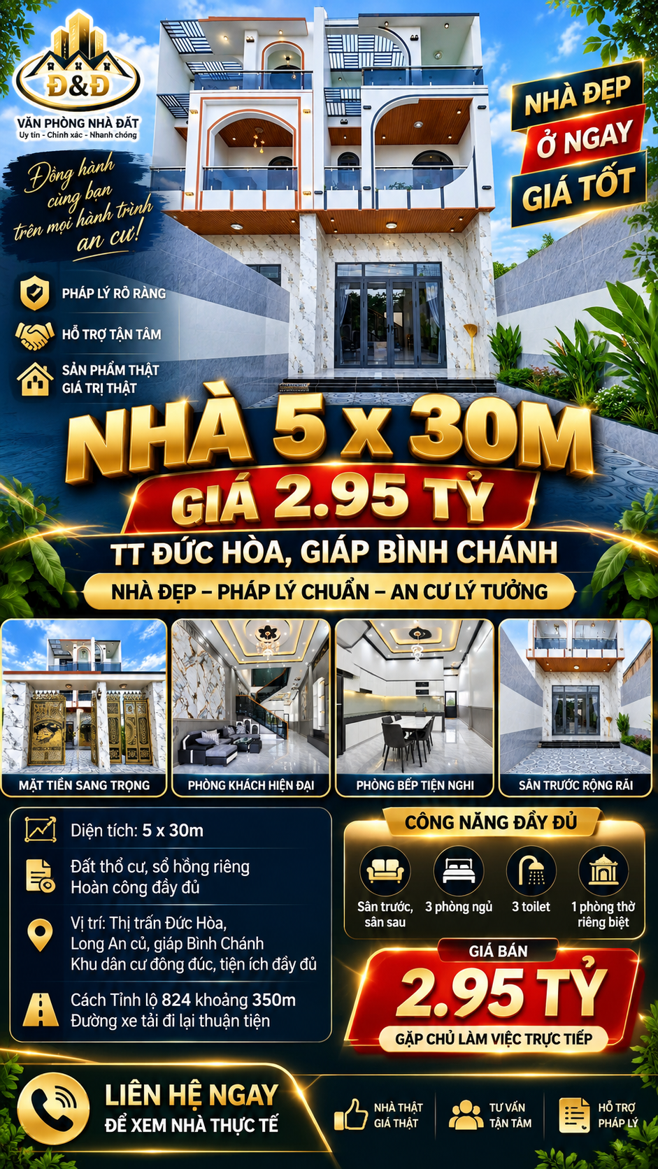 NHÀ ĐẸP 5×30M – TT ĐỨC HÒA, GIÁ CHỈ 2,95 TỶ