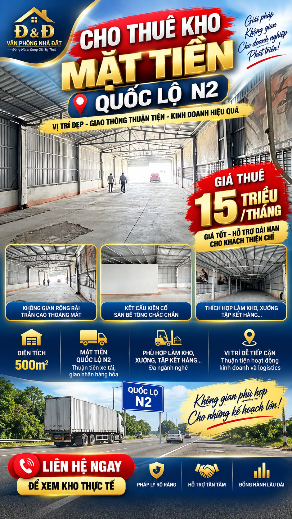 🏭 CHO THUÊ KHO MẶT TIỀN QUỐC LỘ N2 – VỊ TRÍ THUẬN TIỆN GIAO NHẬN HÀNG