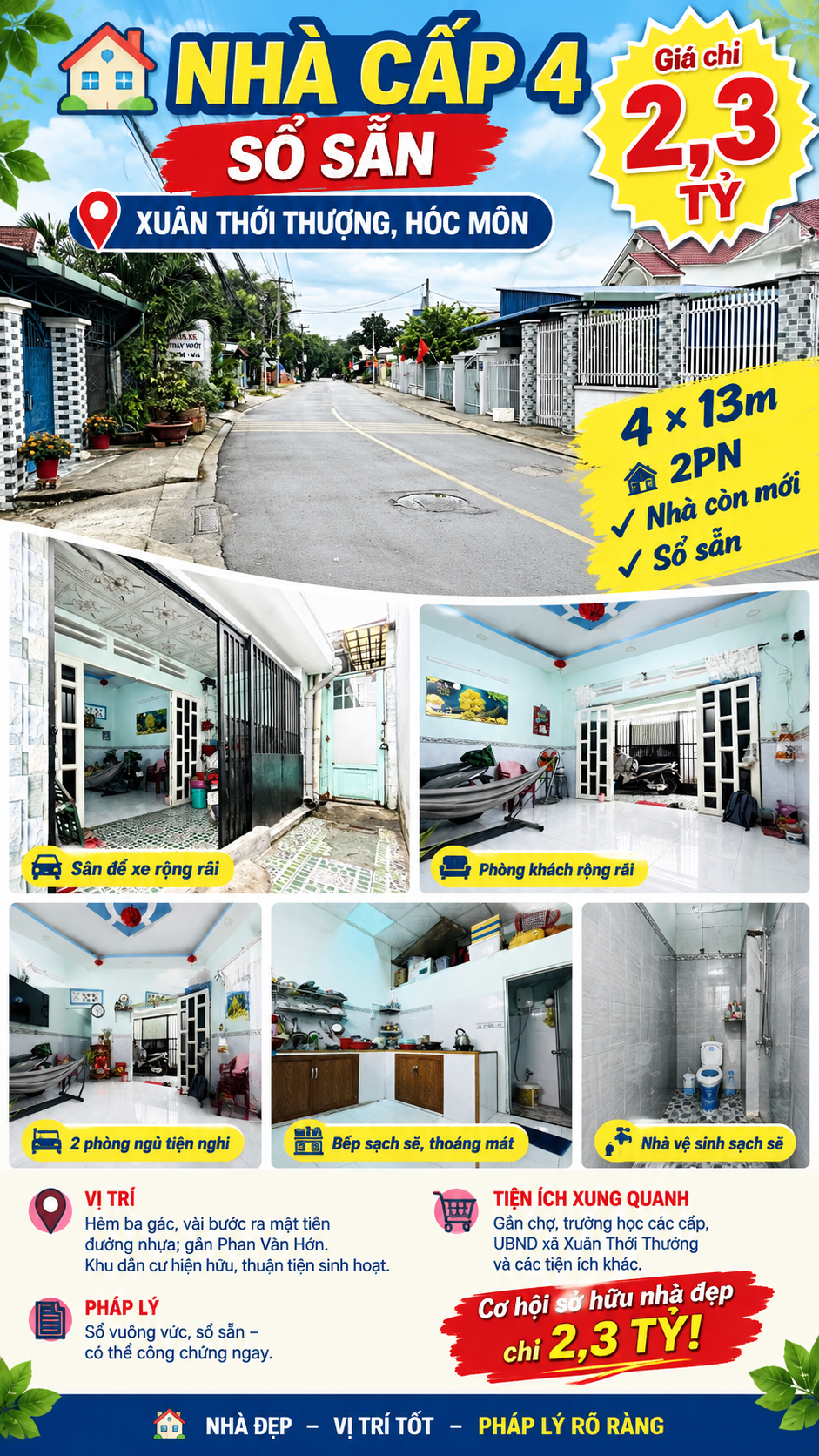 🏡 NHÀ CẤP 4 SỔ SẴN – XUÂN THỚI THƯỢNG, HÓC MÔN – GIÁ CHỈ 2,3 TỶ