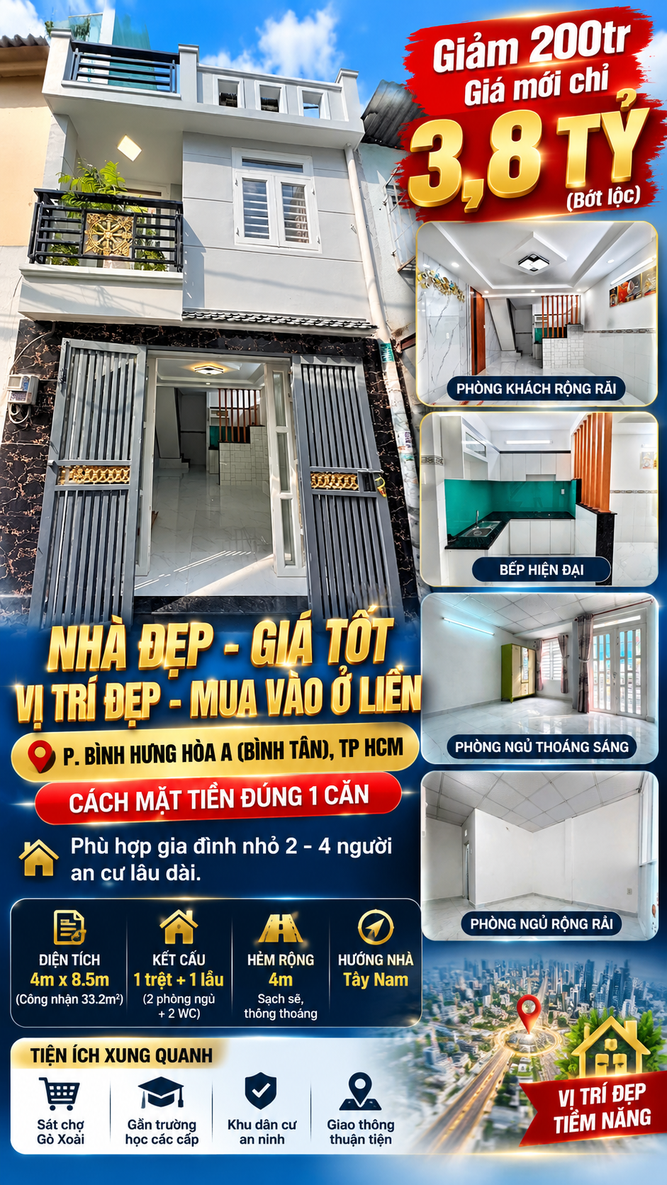 🔥 GIẢM 200 TRIỆU – NHÀ ĐẸP BÌNH TÂN – GIÁ MỚI CHỈ 3,8 TỶ 🔥