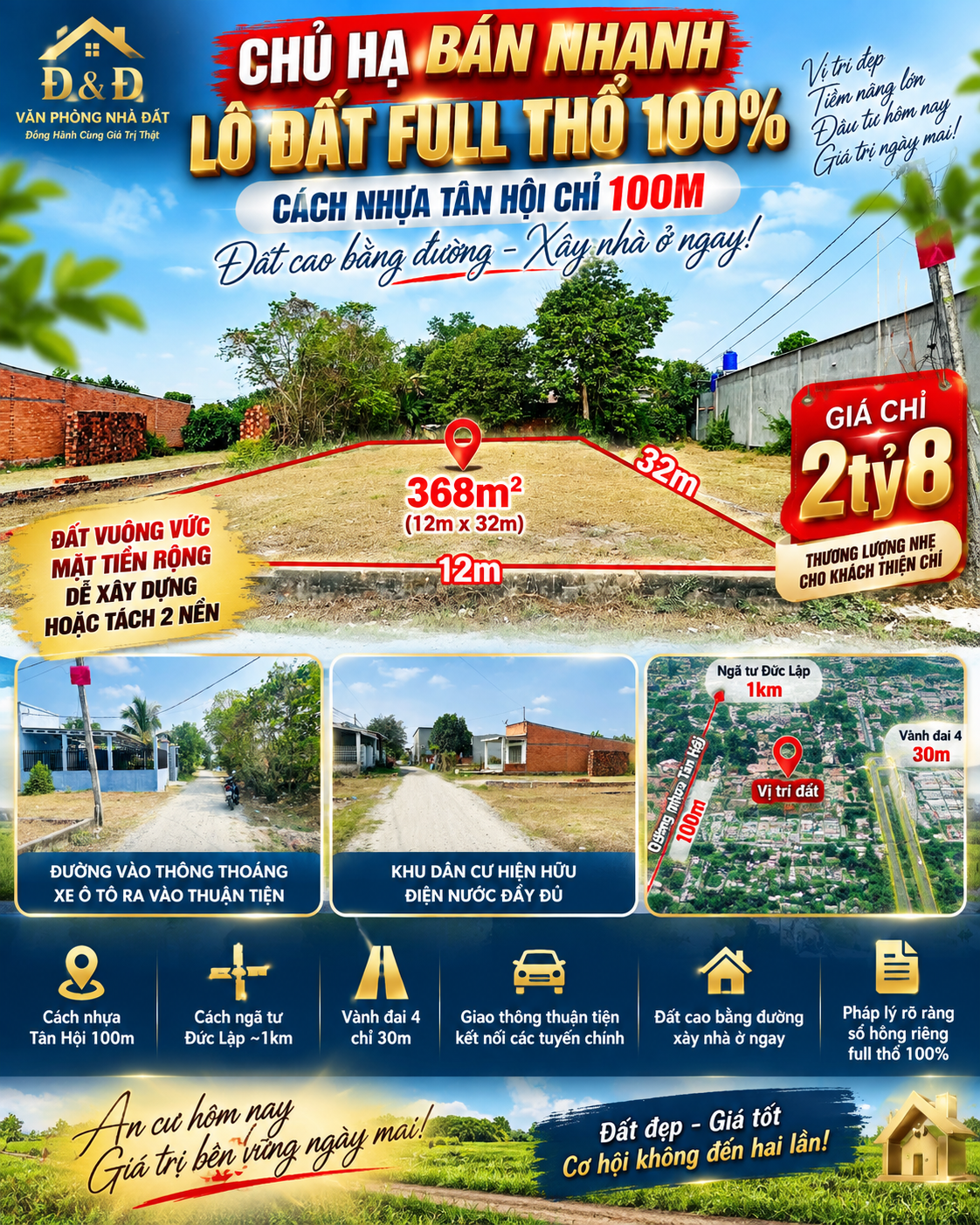 🔥 CHỦ HẠ GIÁ BÁN NHANH – LÔ ĐẤT FULL THỔ 100% – GIÁ CHỈ 2,8 TỶ 🔥