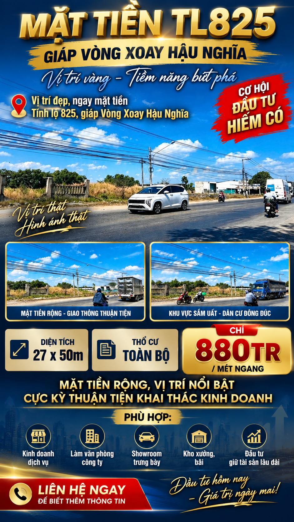 MẶT TIỀN TL825 – GIÁP VÒNG XOAY HẬU NGHĨA – 27M NGANG FULL THỔ CƯ