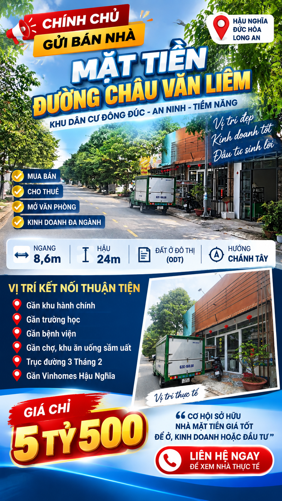 CHÍNH CHỦ GỬI BÁN NHÀ MẶT TIỀN ĐƯỜNG CHÂU VĂN LIÊM – HẬU NGHĨA