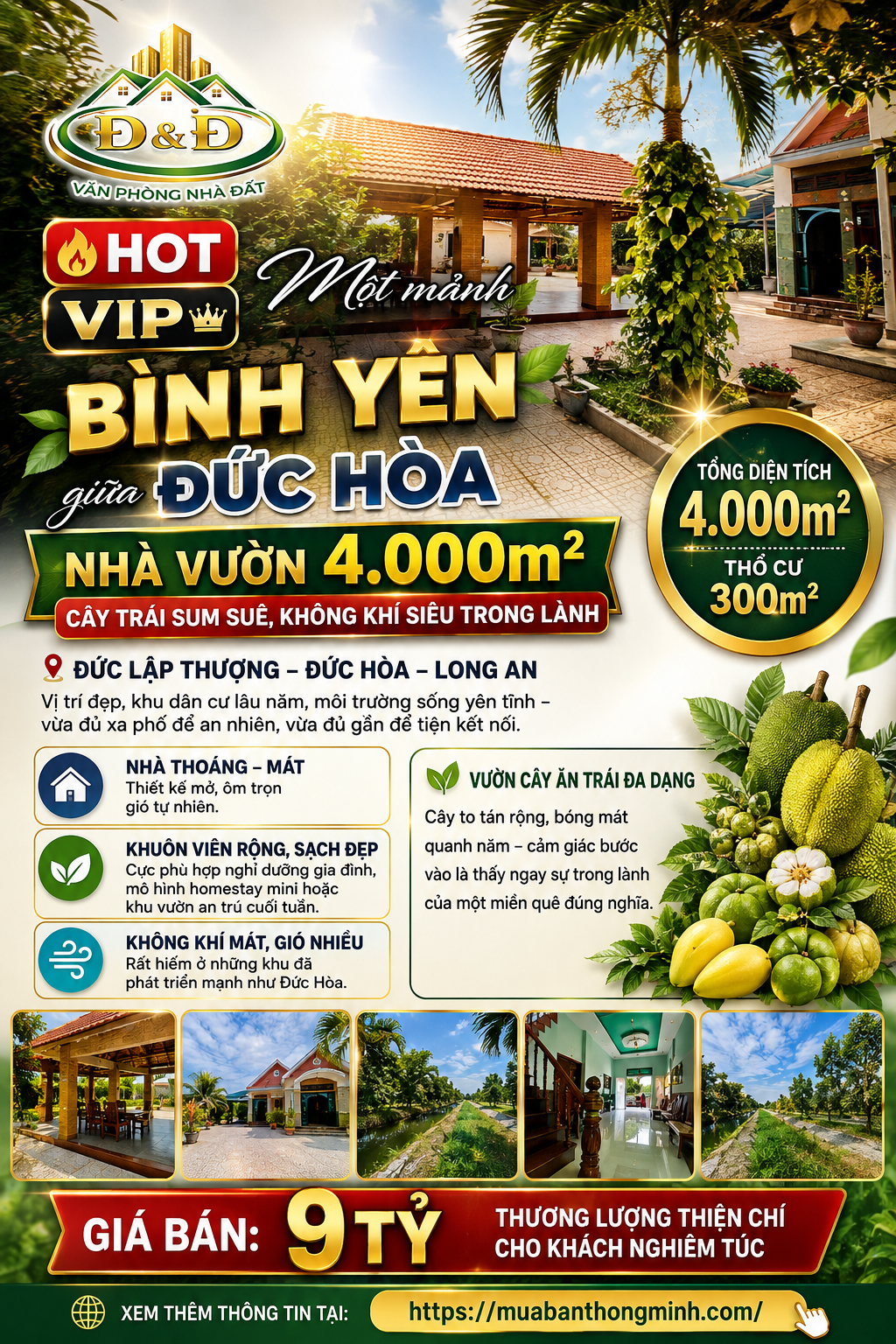 🌿 MỘT MẢNH BÌNH YÊN GIỮA ĐỨC HÒA – NHÀ VƯỜN 4.000M² 🌿
