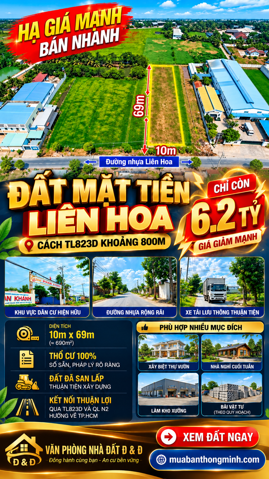 HẠ GIÁ MẠNH – BÁN NHANH ĐẤT MẶT TIỀN NHỰA LIÊN HOA – CHỈ CÒN 6,2 TỶ!