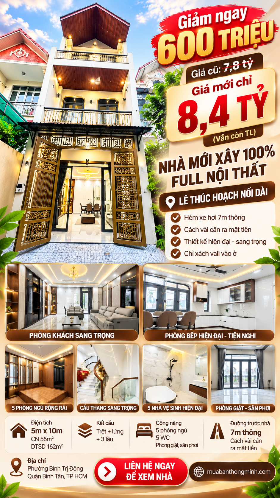 SIÊU PHẨM NHÀ MỚI 100% – FULL NỘI THẤT – LÊ THÚC HOẠCH NỐI DÀI – GIÁ CHỈ 8,4 TỶ!