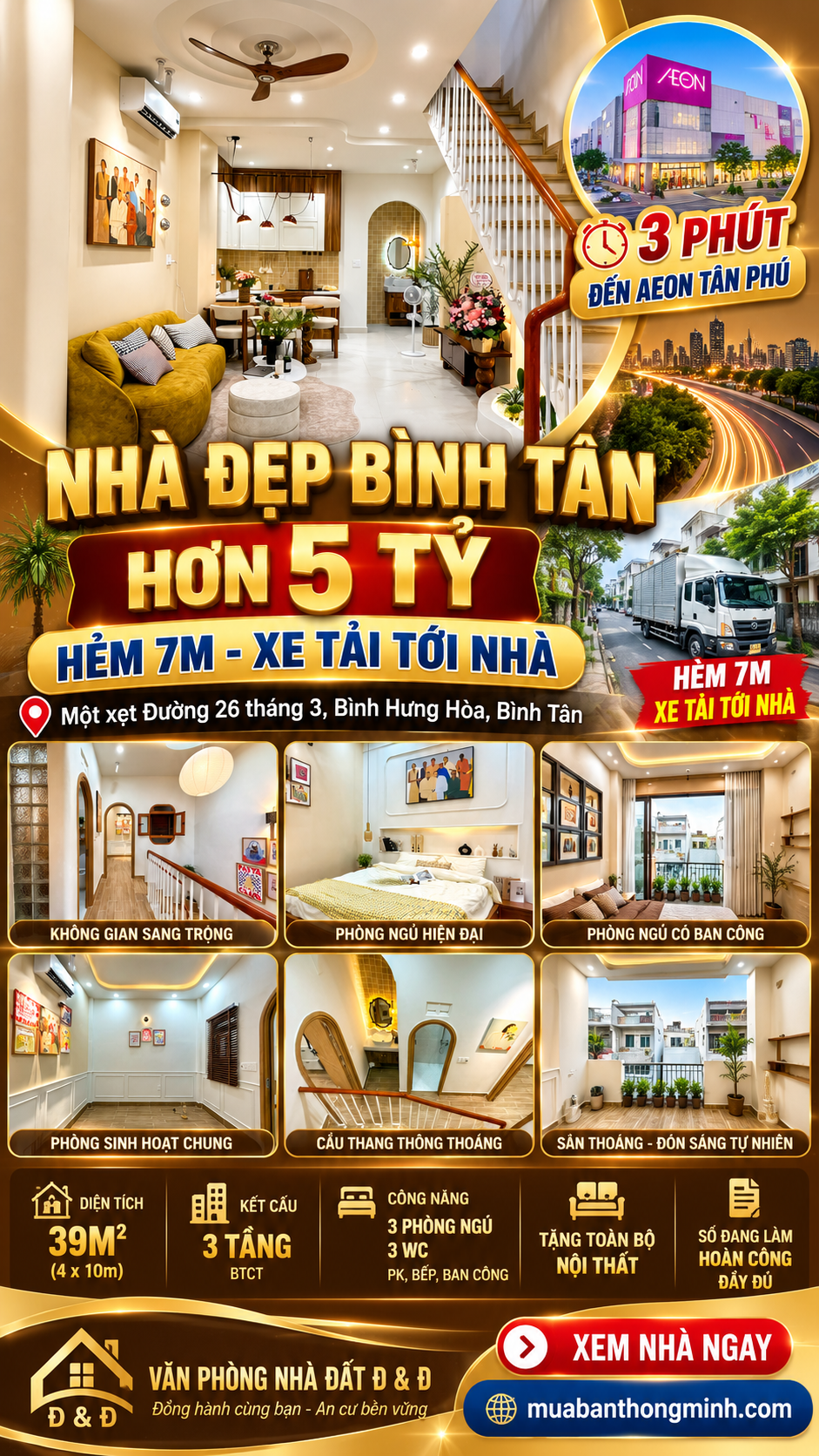 NHÀ ĐẸP BÌNH TÂN – HƠN 5 TỶ – 3 TẦNG BTCT – FULL NỘI THẤT